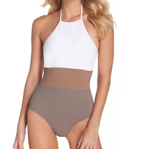 Diane Von Furstenberg Other - DVF  White/Clay/Stone Halter Colorblock Swimsuit